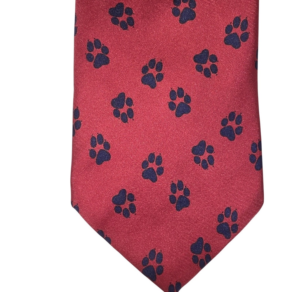 Josh Bach Tie Mens Silk Dog Paw Print Animal Novelty Red Classic One Size
